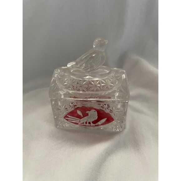 Hofbauer German Lead Crystal Red Bird Vintage Glass Small Trinket Box Lid - Picture 3 of 10